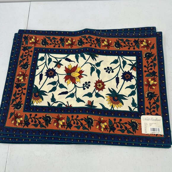 Noble Excellence Set of 6 Placemat Indian Floral Terracotta Navy 100% Cotton - Picture 9 of 9